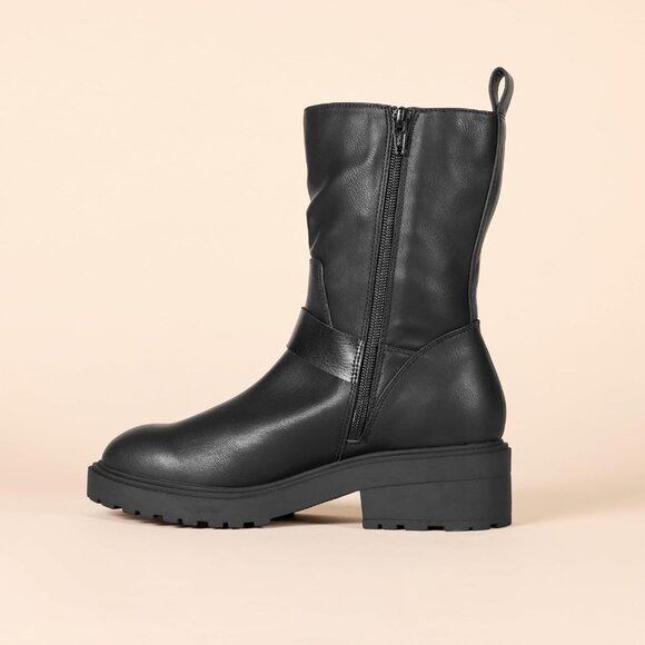 Women's Black Essentials Mid Calf Cropped Biker Boots for Casual Style - Picture 3 of 6